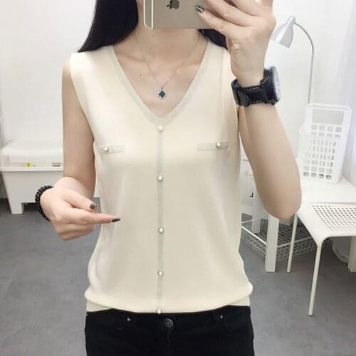 Shintimes Summer Tops For Women 2020 Fashion Sexy Sleeveless Women Tank Top Thin Knitted Beading Camisole Clothes Vetement Femme