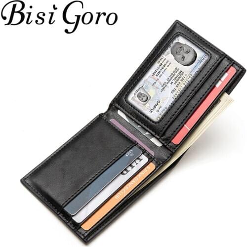 BISI GORO Smart Wallets RFID Credit Card Holder Money Bag PU Leather Slim Wallet For Men Purse Purse Carteira High Quality Case