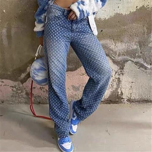 High Waist Blue Holes Casual Long Denim Wide Leg Jeans New Loose Women Trousers Fashion Tide Spring Autumn 2021