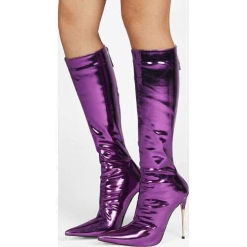 Womens Pointed Toe Patent Leather Knee Thigh Boots Stilettos High Heel Shoes Plus Size 15Colors New 2021