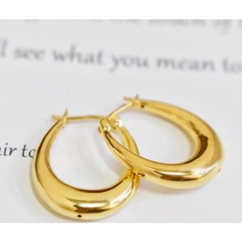 Pure 18K Yellow Gold Earrings Women AU750 Gold Smooth Hoop Earrings U Shape Earrings
