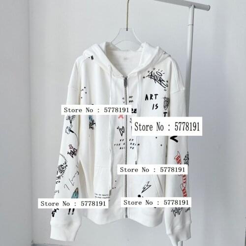 Woman white Hooded Sweater Knits with Skull Embroidered Long Sleeves Front Pocket Hoodies with Drawstring Pullovers