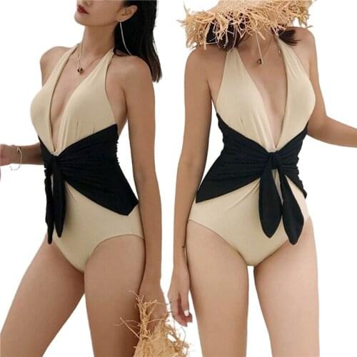 Woman Hollow-out Swimsuit Bikini Romper Backless Off-Shoulder No-Sleeve Bandage Beachwear One Piece Bikini Bathingsuits