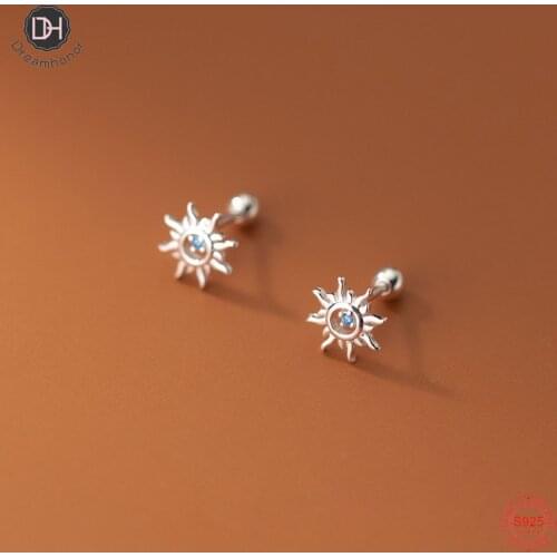Dreamhonor Blue Zircon Sunflower Stud Earrings For Women 925 Sterling Silver Fine Jewelry