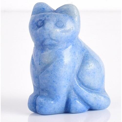 1.5" 2'' Cat Statue Natural Gemstone Carving Healing Crystal Animals Figurines Reiki Stones Decor Wholesale Blue aventurine Cat