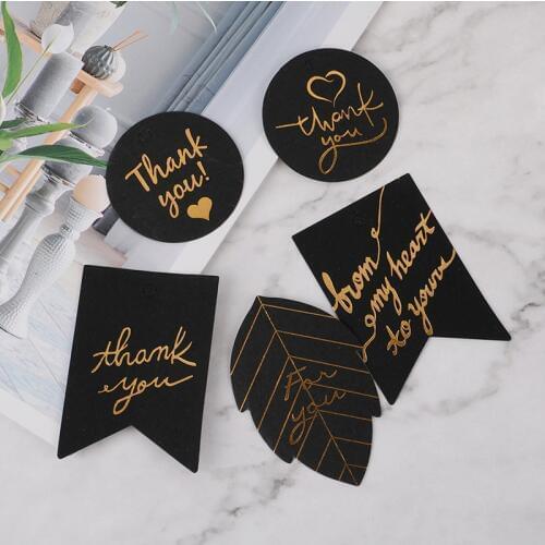 10pcs Black Paper Hang Tag Label Gold Stamping With Heart Thank You Paper Gift Tags For Gift Box Party Birthday Decor