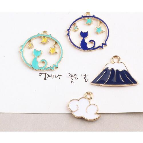 10pcs/pack Drop Oil Mountain Clouds Star Cat Charms Metal Enamel Charms Pendant For DIY Earrings Handmade Jewelry Accessories