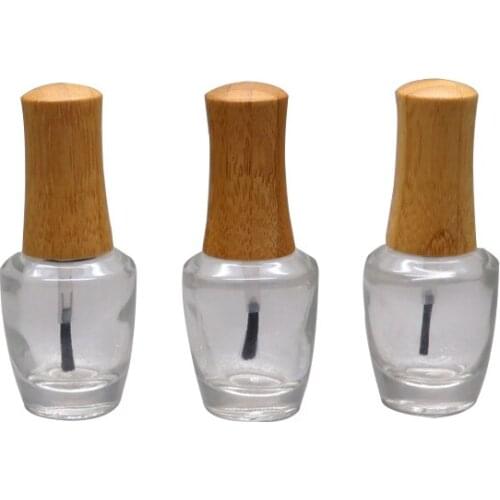 20pcs 15ml Empty Clear Glass Nail Polish Bottle with Bamboo Cap DIY Cosmetic Liquid Nail Art Container with Brush Makeup Package