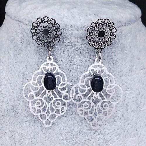 2021 Boho Natural Stone Stainless Steel Stud Earrings Fashion Silver Color Earrings for Women Jewelry boucle d’oreille NXS02