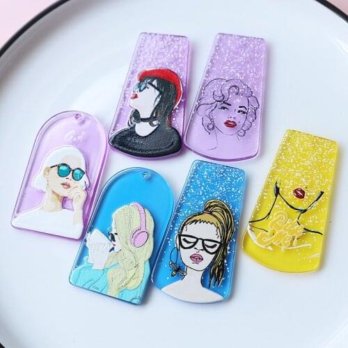 4pcs Fashion girl illustration transparent geometric Earrings For Women Girls Kid resin pendant diy jewelry accessories material
