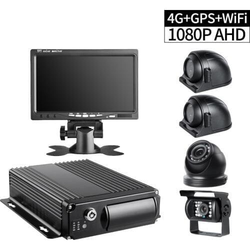 4G LTE Network WiFi GPS Truck Security DVR Kit,4CH 1080P AHD Mobile DVR Control Remotely Realtime on Phone/PC for Surveillance