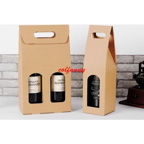 50pcs/lot Fast Shipping Kraft Paper Wine Bags Package Oliver Oil Bottle Carrier Gift Holder F062505