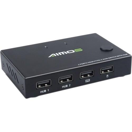 AIMOS HDMI Kvm Switch 2 Port TYPE-C KVM Switch 2 Port HDMI Printer Sharing a Computer Display USB Mouse and Keyboard 2 Into 1