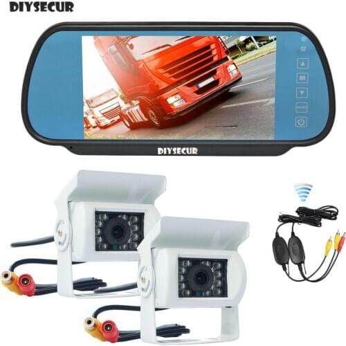 DIYSECUR Wireless 12VDC 7" Mirror Monitor Car Monitor Waterproof CCD Rear View Car Camera White for Truck Caravan Bus Van 1V2