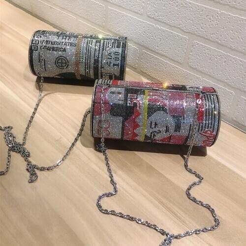 2020 Roundness Dollar Designer Rhinestone Women Party Evening Bags USD Clutch Bags Wristlets Prom Purse Ladies shoulder bag