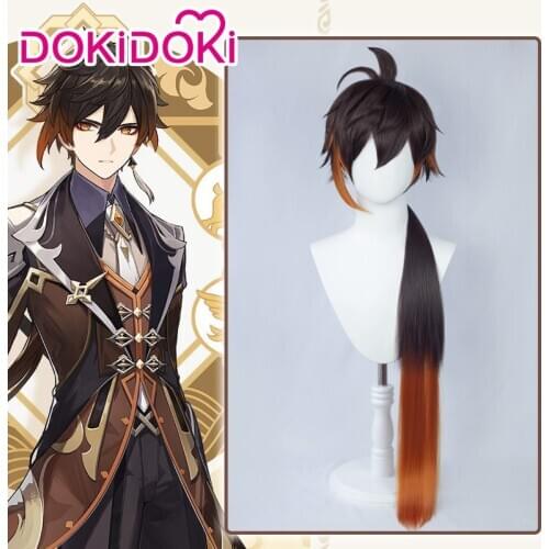DokiDoki Game Genshin Impact Cosplay Halloween Zhongli Cosplay Wig Shoes Genshin Impact Zhong Li Cosplay Hair Shoes
