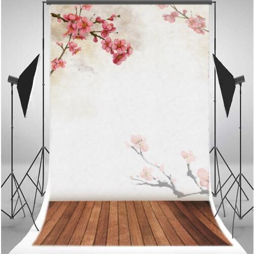 Photography Backdrop Shabby Chic Blooming Flower Vintage Wooden Floor