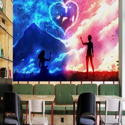 Photo wallpaper Handmade creative beautiful couple illustration mural tooling TV backdrop wall studio wallpaper