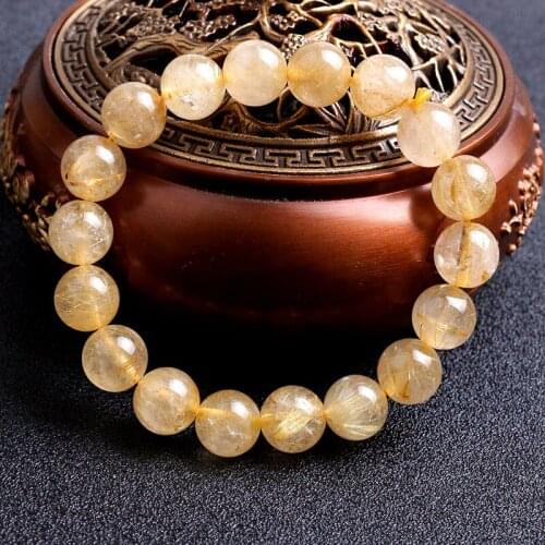 Fine 100% Natural Citrine Round Stone Beads Yellow Crystal Bracelet