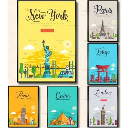 Paris York Rome Cairo Landscape Wall Art Canvas Painting Nordic Posters And Prints Wall Pictures For Living Room Vintage Decor