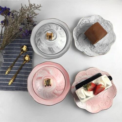 Ceramic Embossed Butterfly Marbled Phnom Penh Dessert Bowl with Cover Creative Pudding Bowl Porcelain Cake Plate Tray Tableware