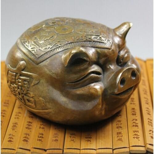 Chinese Zodiac Fortune copper pig collection upscale home furnishing birthday gift brass sculpture statue shipping