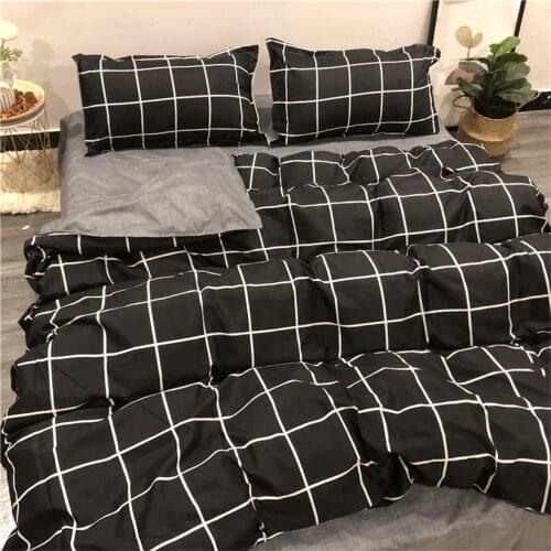 4IN1 3IN1 Bed Line/Duvet Cover/Pillowcase Fashion Black White Grid Striped Bedding Set Bedsheet Quilt Cover Queen King Bedcloth