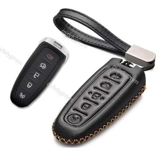 Leather Remote Start Car Key Case Cover Shell Protector Holder Auto Accessories Fob For Lincoln Navigator MKX MKS MKT 2013-2016