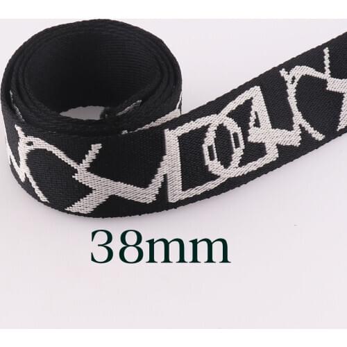 38mm Black White Webbing,1.5" Cotton Ribbon Canvas Polyester Lanyard Webbing Stripe Bag Strap-3 Yards