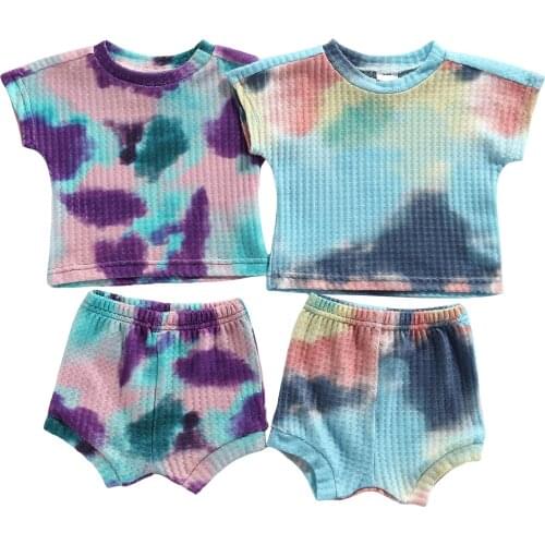 Citgeett Summer Infant Baby Girls Boys Tie Dye Clothes Set Short Sleeve T-shirt + Elastic Waist Shorts Clothing