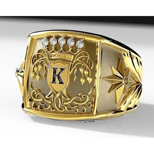 Fashion Business Crown Design Letter K Ring Gold Plated Ring Mens Wedding Engagement Jewelry Anniversary Gift Size Us7-13