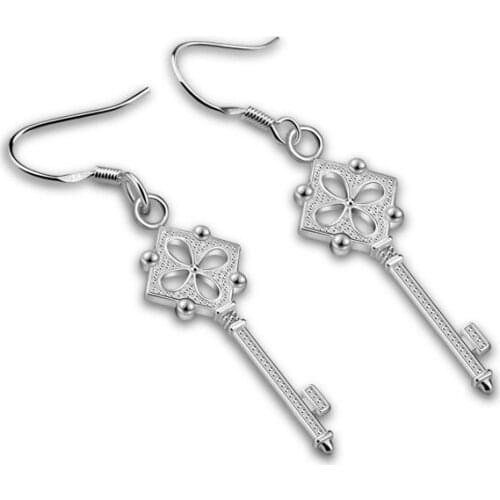 Fashion Design Girls 925 Sterling Silver Key Earrings Sweet Lovely Bohemia Earrings Charm Women Jewelry