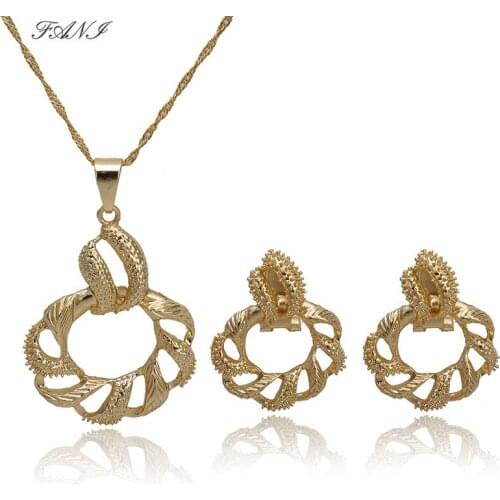 Fani Dubai Gold Jewelry Set Fashion earrings sets Gold Copper Eight earrings&pendant Nigerian design wedding Brand Jewelry Set