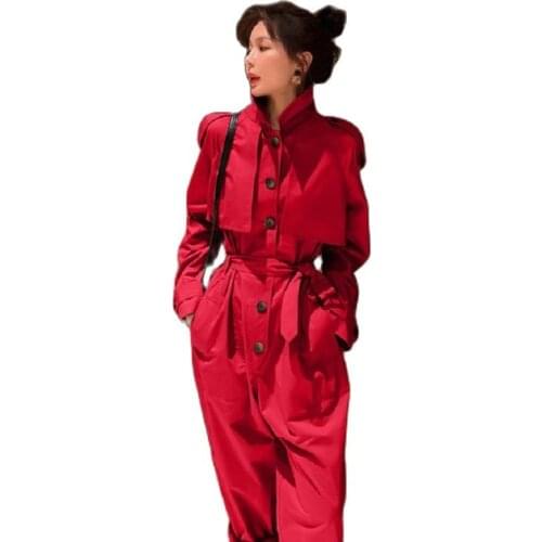 Fashion Jumpsuit Female 2021 Spring Women Clothing New Tooling Jumpsuit Long-Sleeved High-Waisted Jumpsuit Suit Female TYJTJY
