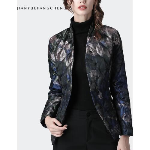 Fashion Women Winter Down Jacket Vintage Floral Print Slim Short Duck Down Coat Warm Thicken Lightly Korean Female Casual Parkas