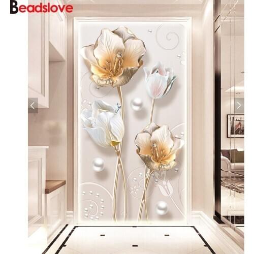 White gold Flower tulip Abstract diy Diamond painting cross stitch kits full square Diamond embroidery mosaic Wall Decoration