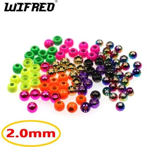 Wifreo 20PCS 2mm 5/64" Fly Tying Brass Beads Nymph Stonefly Midge Caddis Fly Tying Brass Head FL Orange Rainbow Golden Purple