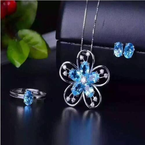 Jewelry set Natural Topaz Real Topaz Jewelry set 925 sterling silver 1pc pendant,1pc ring,2pcs Earrrings