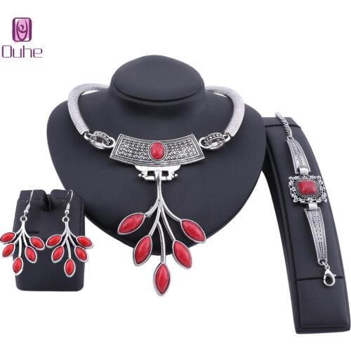 Wedding Bridal Accessories Retro Silver Color Leaves Pendant Choker Statement Necklaces Earring Bracelet Jewelry Set