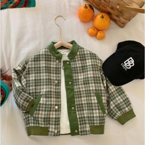 2021 new style girls boys cotton full sleeve plaid coat autumn kids jacket