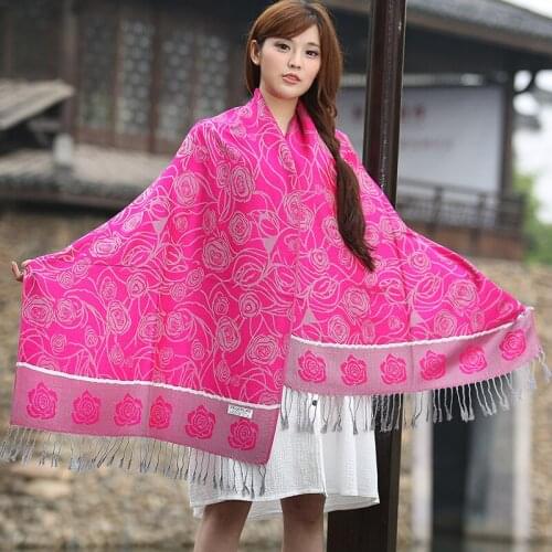 Plum New Fashion National Style Womens Coton Fine Tasslels Pashmina Autumn Winter Floral Shawl Scarf Warm 190x70cm 121903