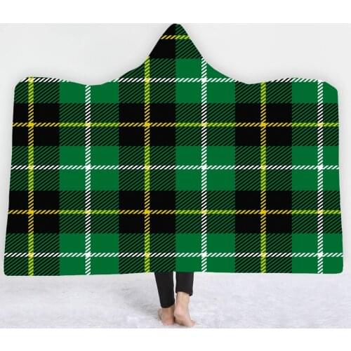 3D Digital Printing Cross-striped Pattern Hooded Blanket Sherpa Fleece Wearable Plush Throw Blanket On Bed Sofa Thick Warm