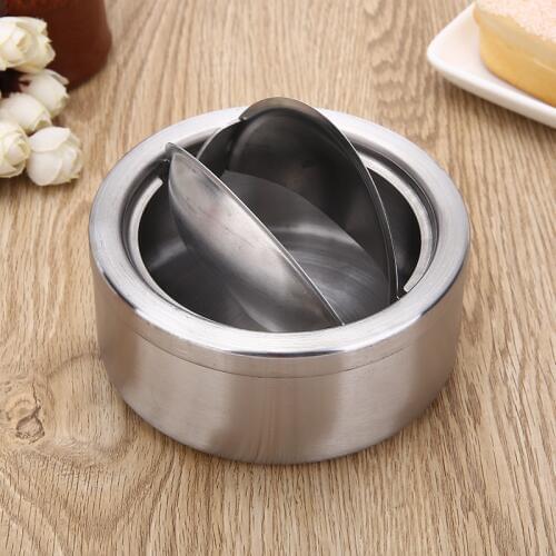1pc Cigarette Lidded Ashtray Stainless Steel Silver Windproof Ashtray with Lid Round Shape Smoking Ash Tray