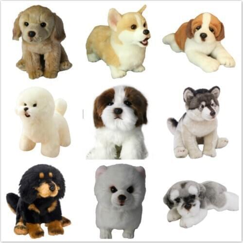 Plush Pomeranian Bichon Labrador Bernard Schnauzer Pomer Dog Dolls Lifelike Stuffed Dog Plush Pet Toys Realistic Doggy Toy
