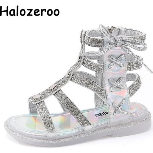 New Summer Kids Gladiator Sandals Baby Girls Rhinestone Brand Shoes Children Bow Princess Sandals Dress Flats Soft Beach Sandals