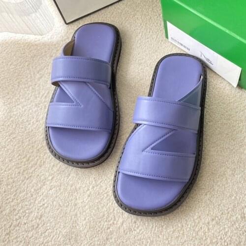 Summer Women Shoes Female Concise Purple Slippers Beach New Chaussure Femme Flat Square Toe Shoes Ladies Slides Fashion