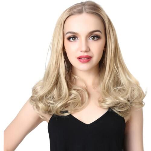 Short Curly Brown Clips in Wigs for Women U Part Half Wig Hair Synthetic Invisible Hair Extensions 16'' Natural Hairpieces UW05