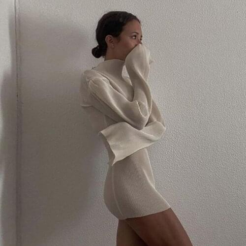 Turtleneck Long Sleeve knitted Dress Women Autumn Winter Loose Tunic Knitted Casual White Clothes Solid Dresses vestidos mujer