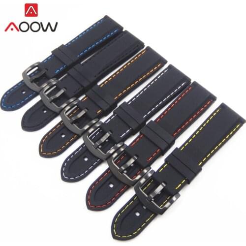 16mm 18mm 20mm 22mm 24mm 26mm Universal Silicone Sport Strap Fashion Stitching Waterproof Rubber Men Replacement Bracelet Band
