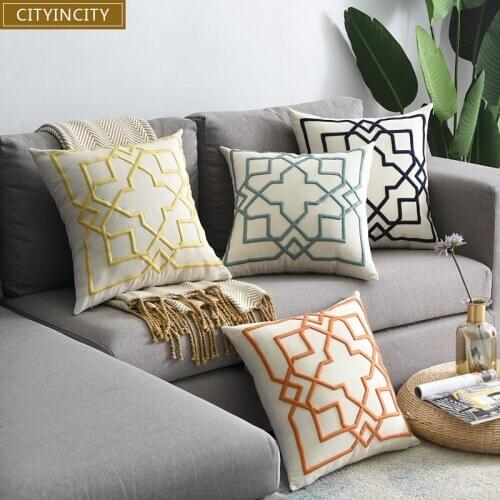 CITYINCITY embroidered Cushion Cover Simple linen look Pillow Case decorative Pillow cover For sofa bed car seat 45x45